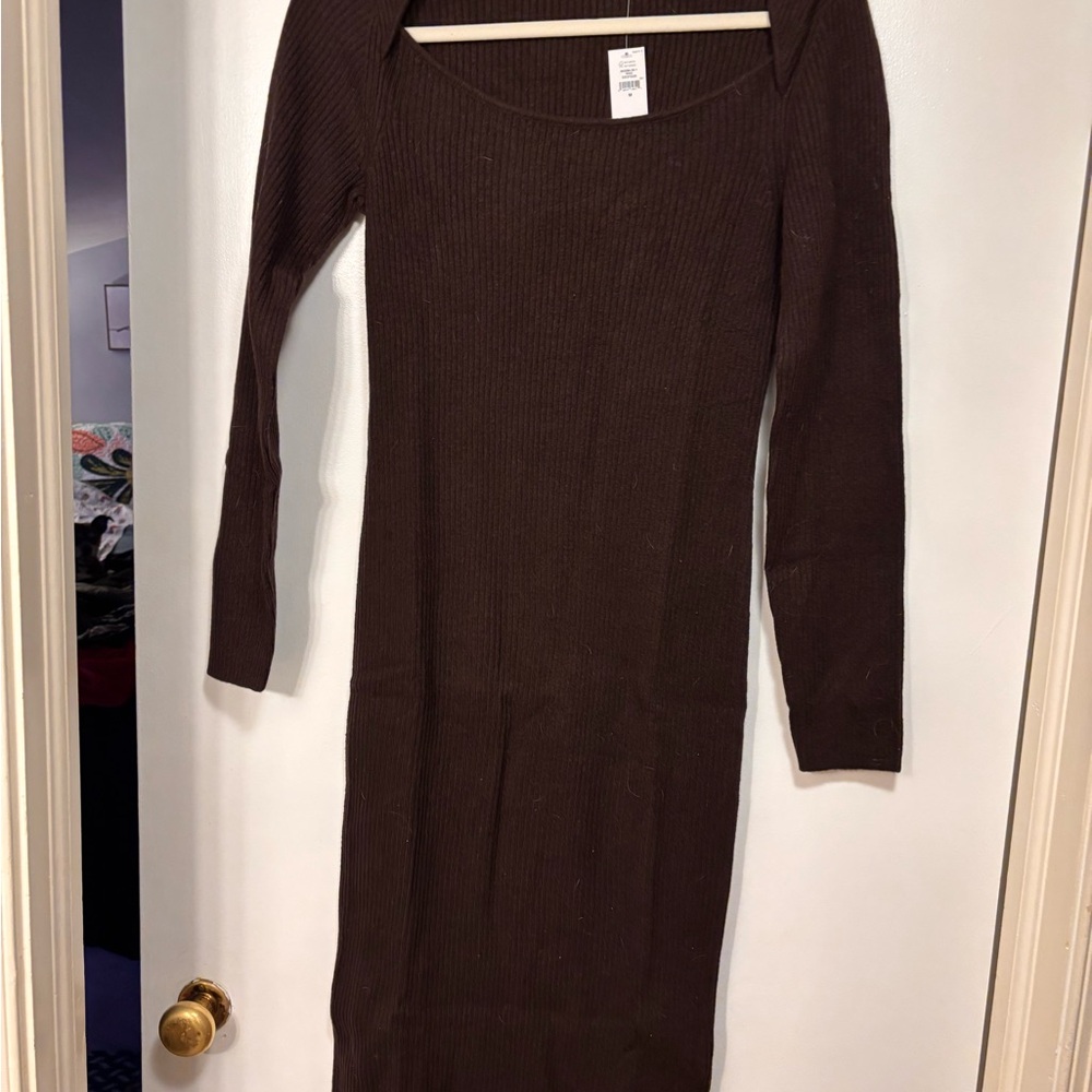GAP Brown Ribbed Long-Sleeve Knit Sweater Dress